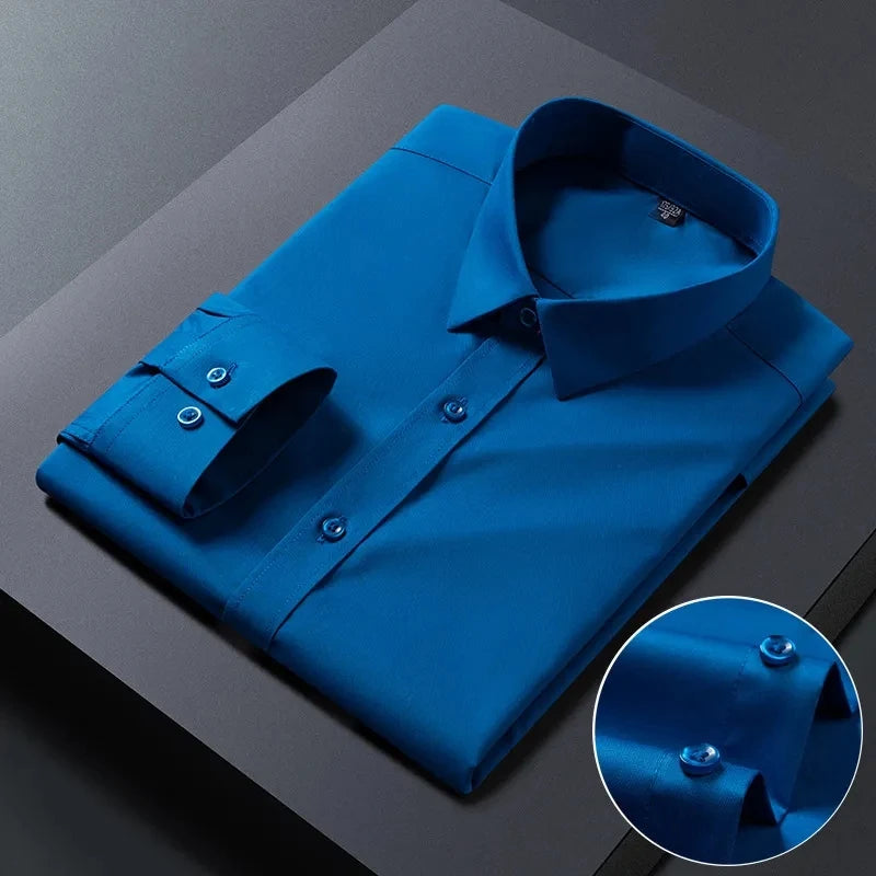 Bamboo Fiber AntiWrinkle Mens Long Sleeve Dress Shirt Slim Fit For Business Professionals