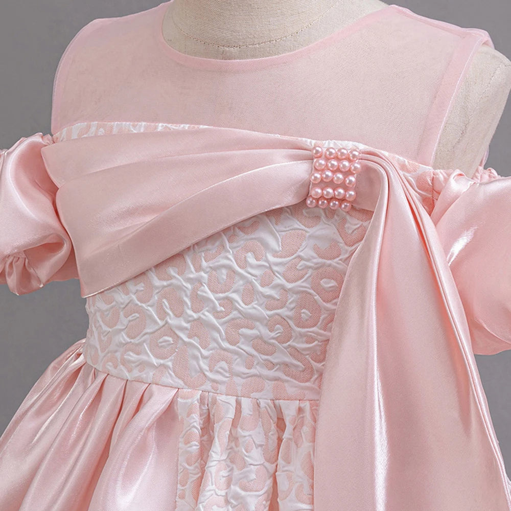 HETISO Vintage Dots Baby Dresses Design Sleeve Girl Kid's Dress Pearl Irregular Bowknot Gowns Frocks for Girls 1-6 Years