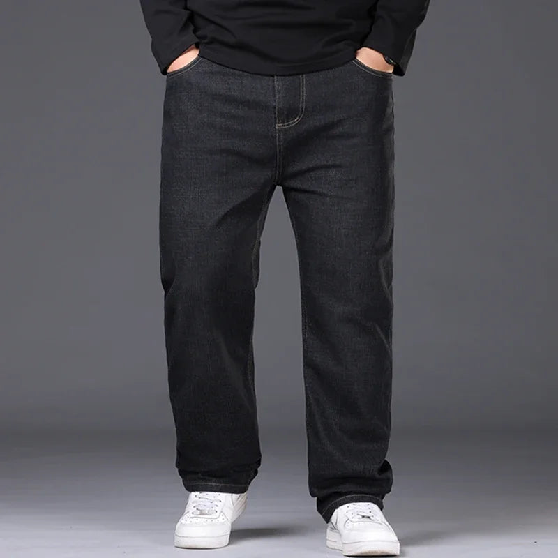 Peny&Peti Men's Plus Size Denim Jeans - High Waist Loose Straight