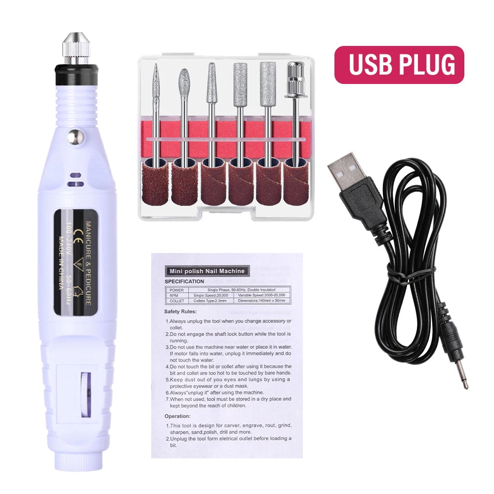 LULAA Portable Electric Nail Drill Machine Set Gel Polish Remover Dead Skin Nail Polishing Tools Kit Sander Nails Accessories