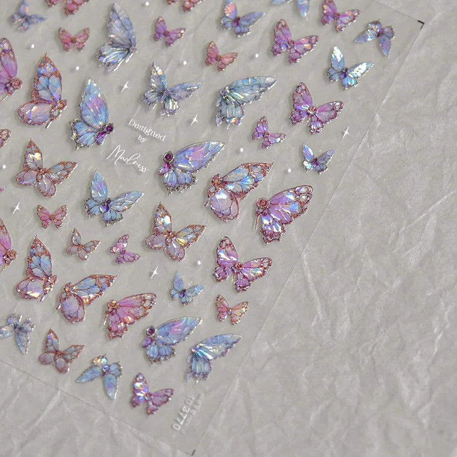1pcs 5D Luxury Kawaii Butterfly Nail Stickers Japanese Glitter Shell Aurora Nail Art Decorations Decals DIY Manicure Slider Foil