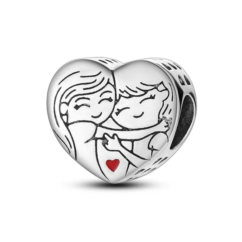 925 Sterling Silver Heart Charm Bead With Zircon Accent, GDTC Certified Fine Jewelry Gift For DIY Bracelet Makers