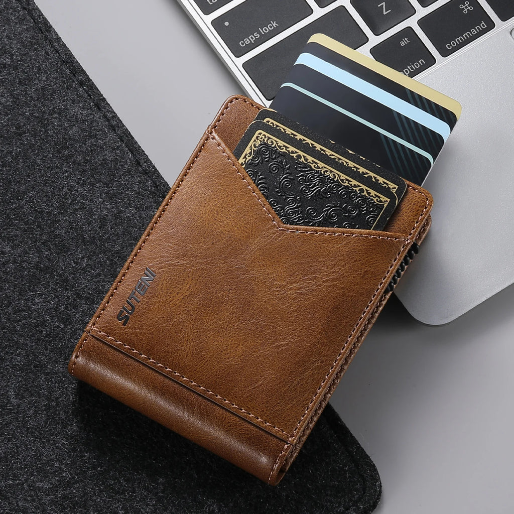 SUTENI Card Slot Wallet Flip Cover Faux Leather Card Box Pressing The Button Automatically Ejects The Card