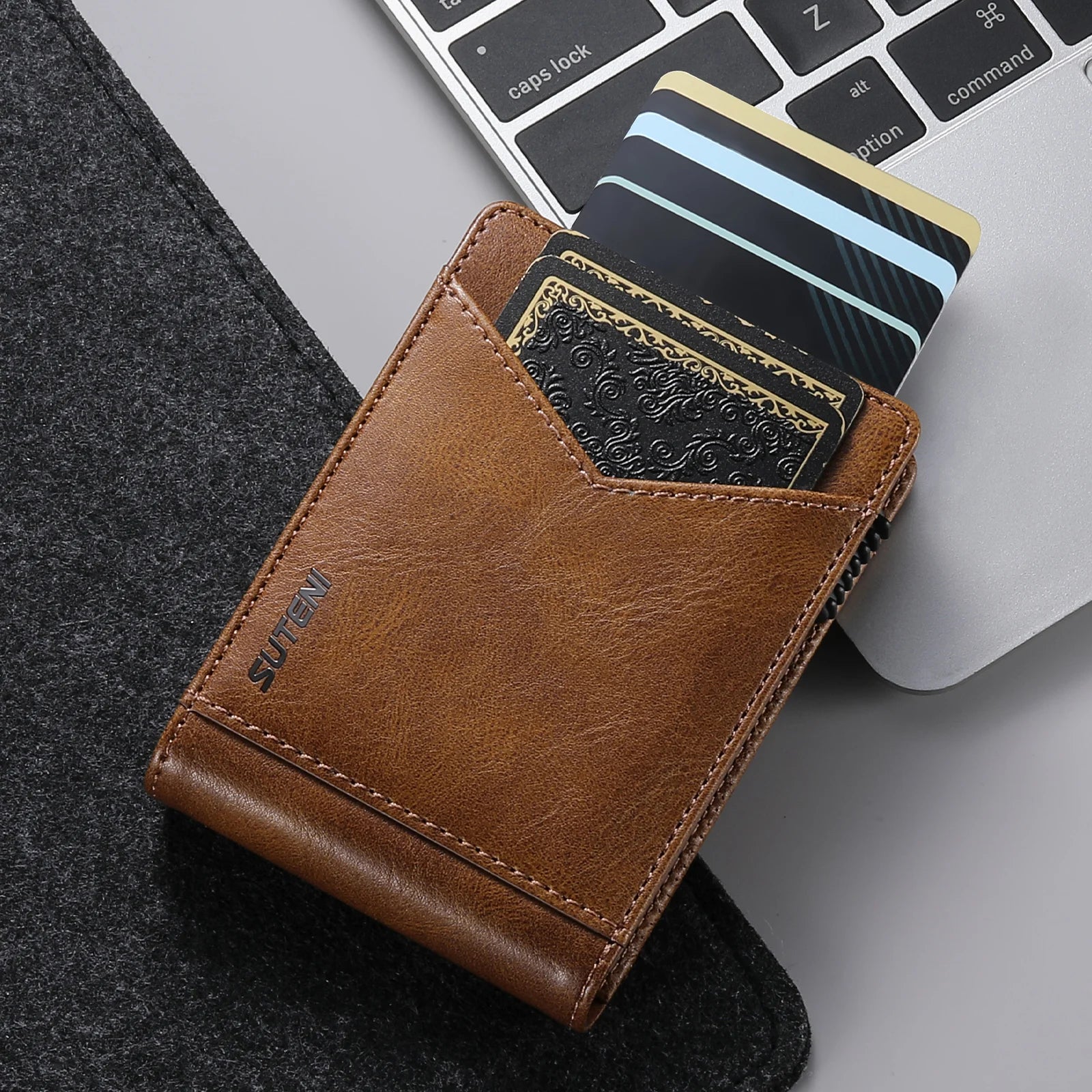 SUTENI Card Slot Wallet Flip Cover Faux Leather Card Box Pressing The Button Automatically Ejects The Card