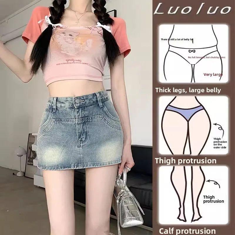 American Style Retro High Waist Denim  Skirt for Women Summer 2026 plus Size Hiding Hip Sexy Girl Short Skirt Pants