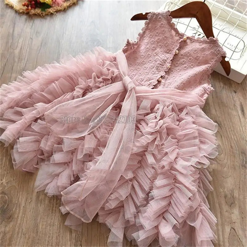 Cute Baby Girls Dress Summer Children Fluffy Cake Smash Ball Gown Princess Party Clothing Kids Dresses Clothes