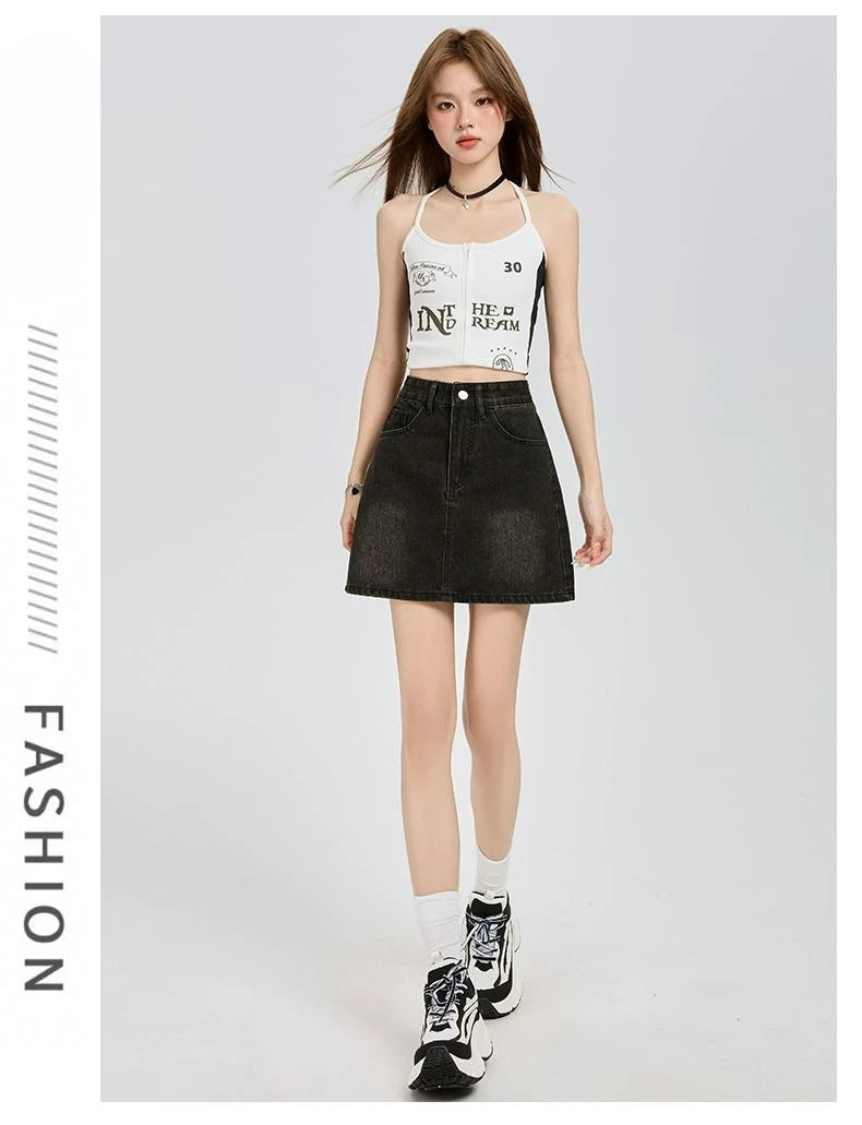 Harajuku Denim Plaid Skirt Women Sexy Multiple Pockets Mini Skirts Vintage Y2K New Fashion 2025 Lady Casual Versatile Streetwear