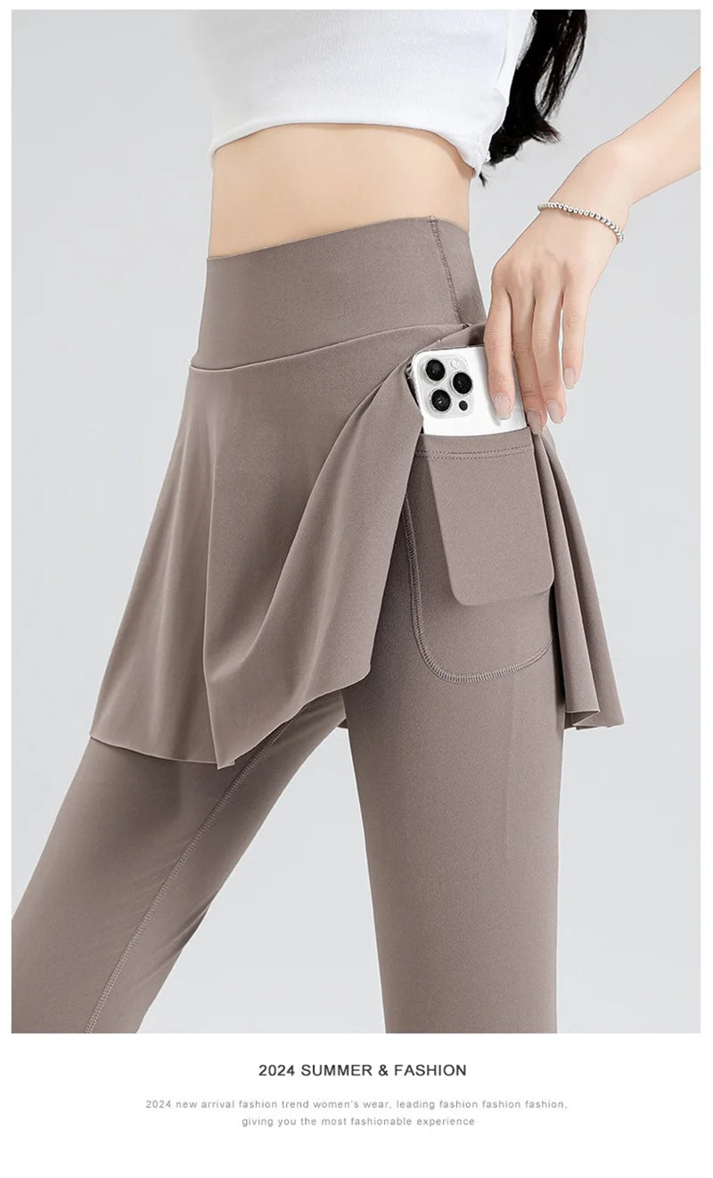 Aiithuug with Pocket Women Tennis Skirted Leggings Capris Yoga Leggings with Skirts Tennis Pickleball Clothing Cropped Leggings