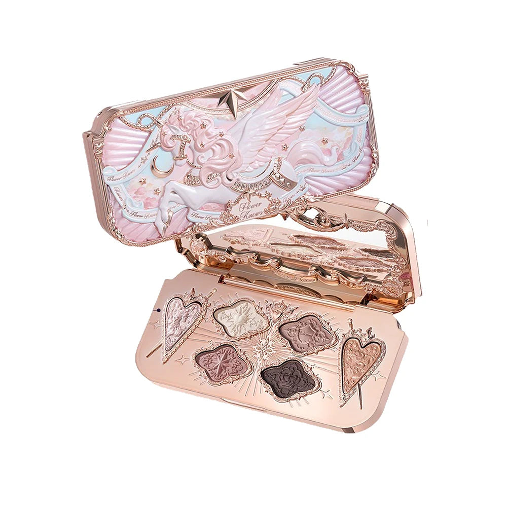 Flower Knows Knight Unicorn 6 Color Satin Eye Shadow Palettes Shimmer Matte Waterproof High Pigment Eye Glitter Makeup Pallet