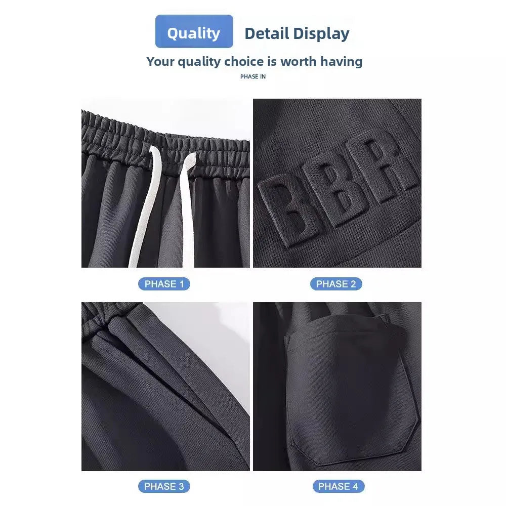 Men's Summer Ice Silk Thin Breathable Straight Leg Pants Five-Quarter Casual Shorts Polyester Fabric Comfortable Lightweight