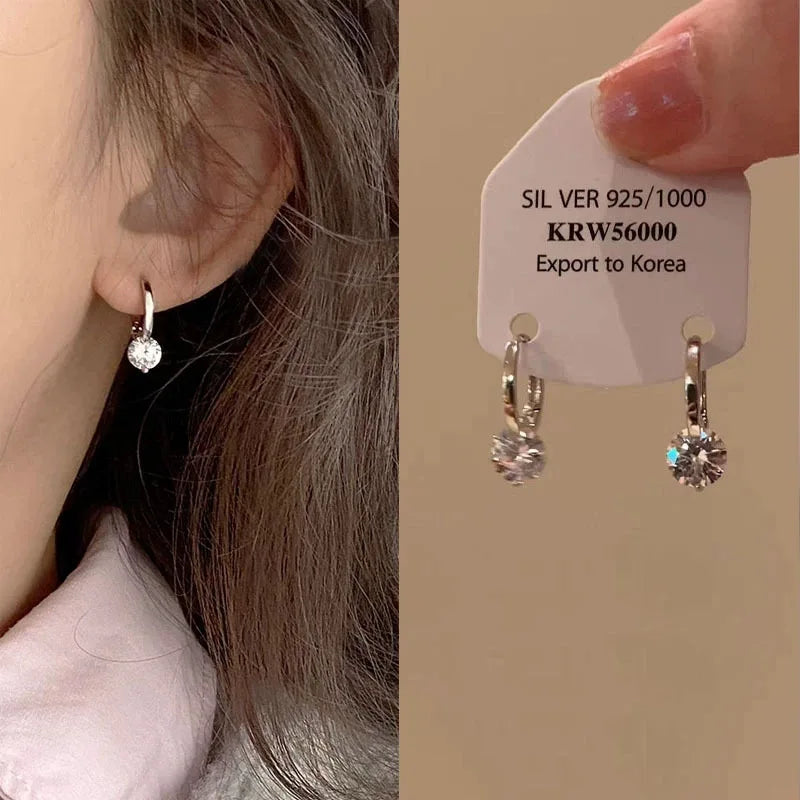 Korean Fashion Sparkling Zircon Ear Buckle Earrings For Women'S Classic Elegant Rhinestone Earrings Office Wedding Jewelry