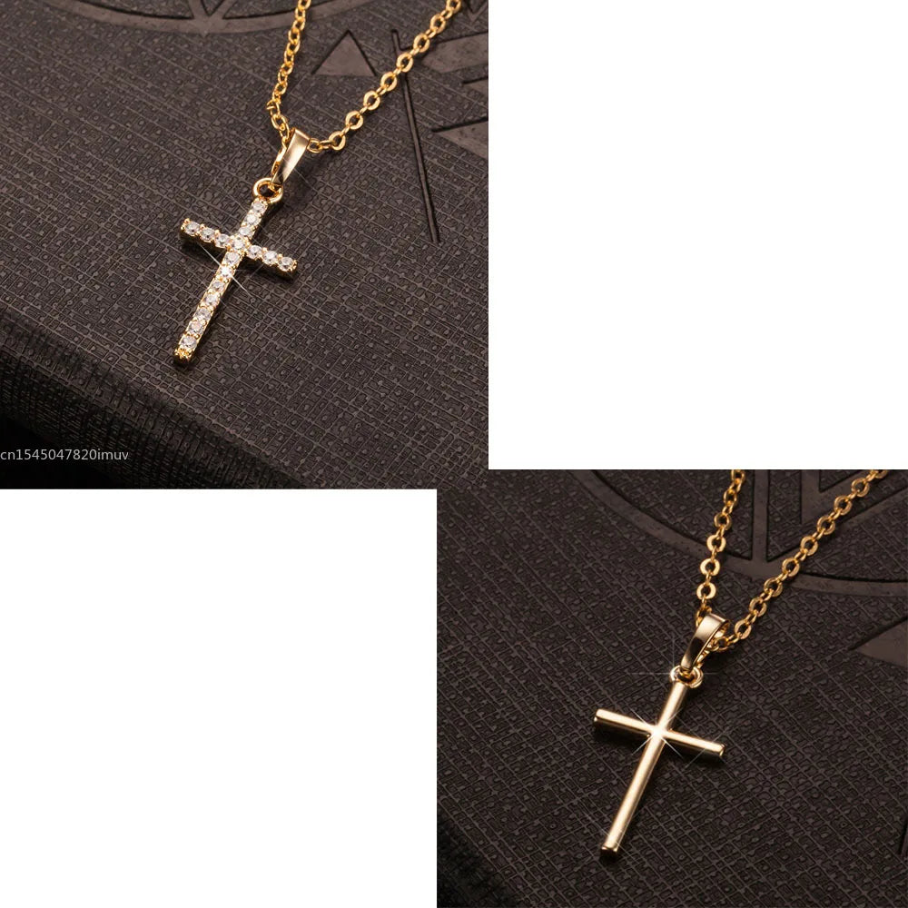 Luxury Zircon Cross Pendants Necklace Fashion Light Silver Color For Men Women'S Jewelry Chain Accessory