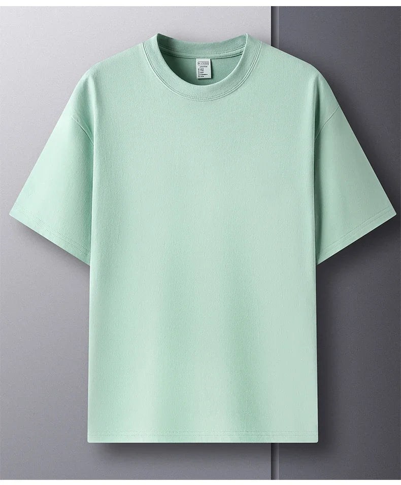 100% Pure Cotton Summer High-end Brand Men's Short Sleeve Round Neck Fashionable Style Half Sleeved Top Breathable T-shirt