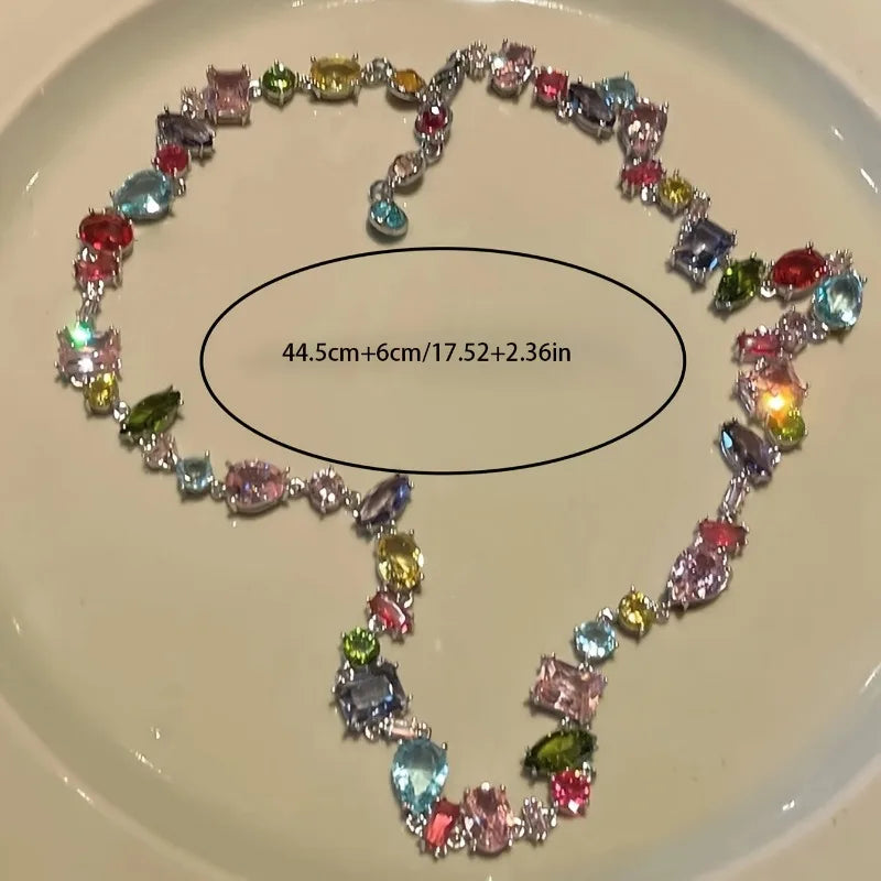 Luxury Colorful Cubic Zirconia Crystal Necklace for Women Bead Chain Elegant Clavicle Chain Wedding Party Jewelry Choker Gifts