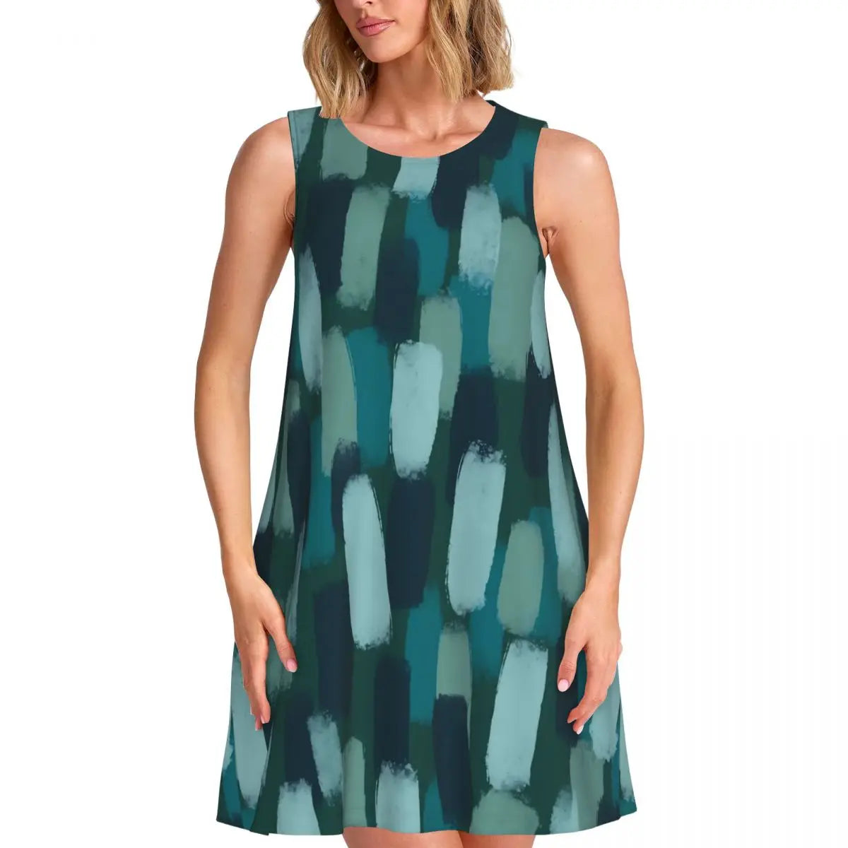 Abstract Print Tank Dress - Women's Sleeveless O-Neck Mini Dress