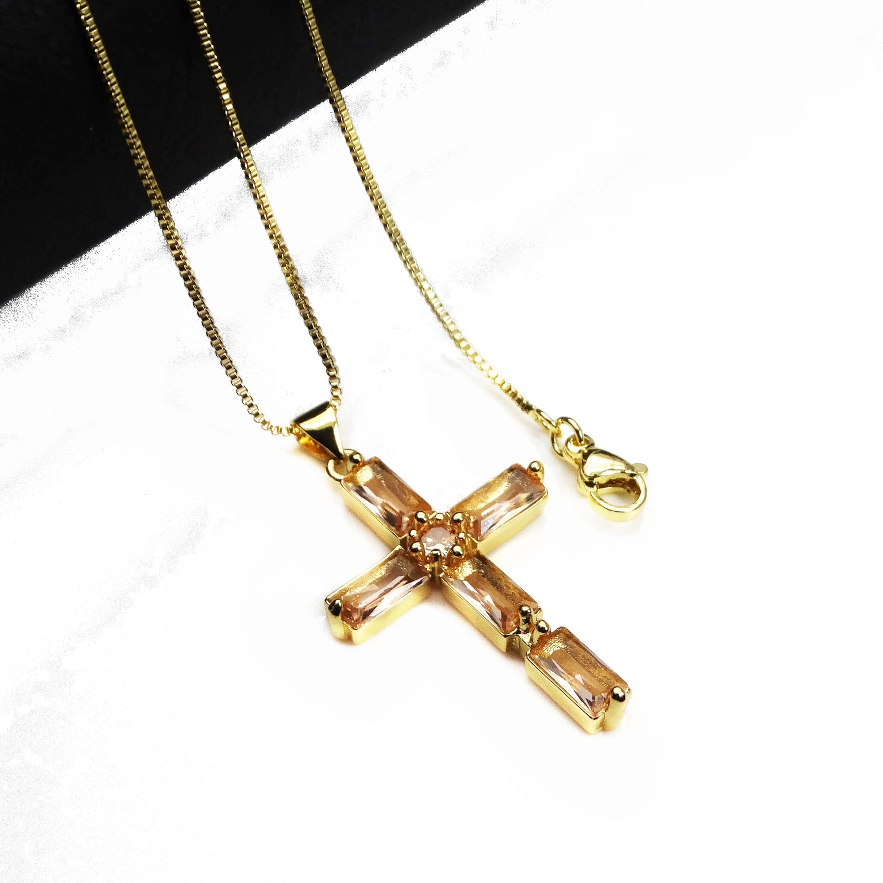 Cross Pendant Gold Plated With Sparkling Multicolor Microlaid CZ For Women Brass Charm Necklace Making