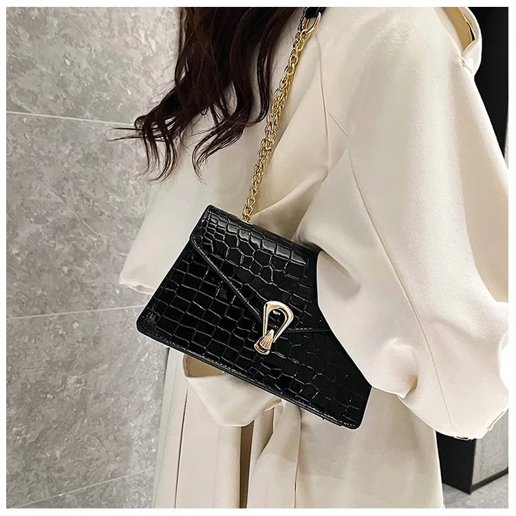 Crocodile Pattern Shoulder Bags For Women Fashion Chains Squre Bag Purse Female Pu Leather Crossbody Handbag Daily Phone Clutch