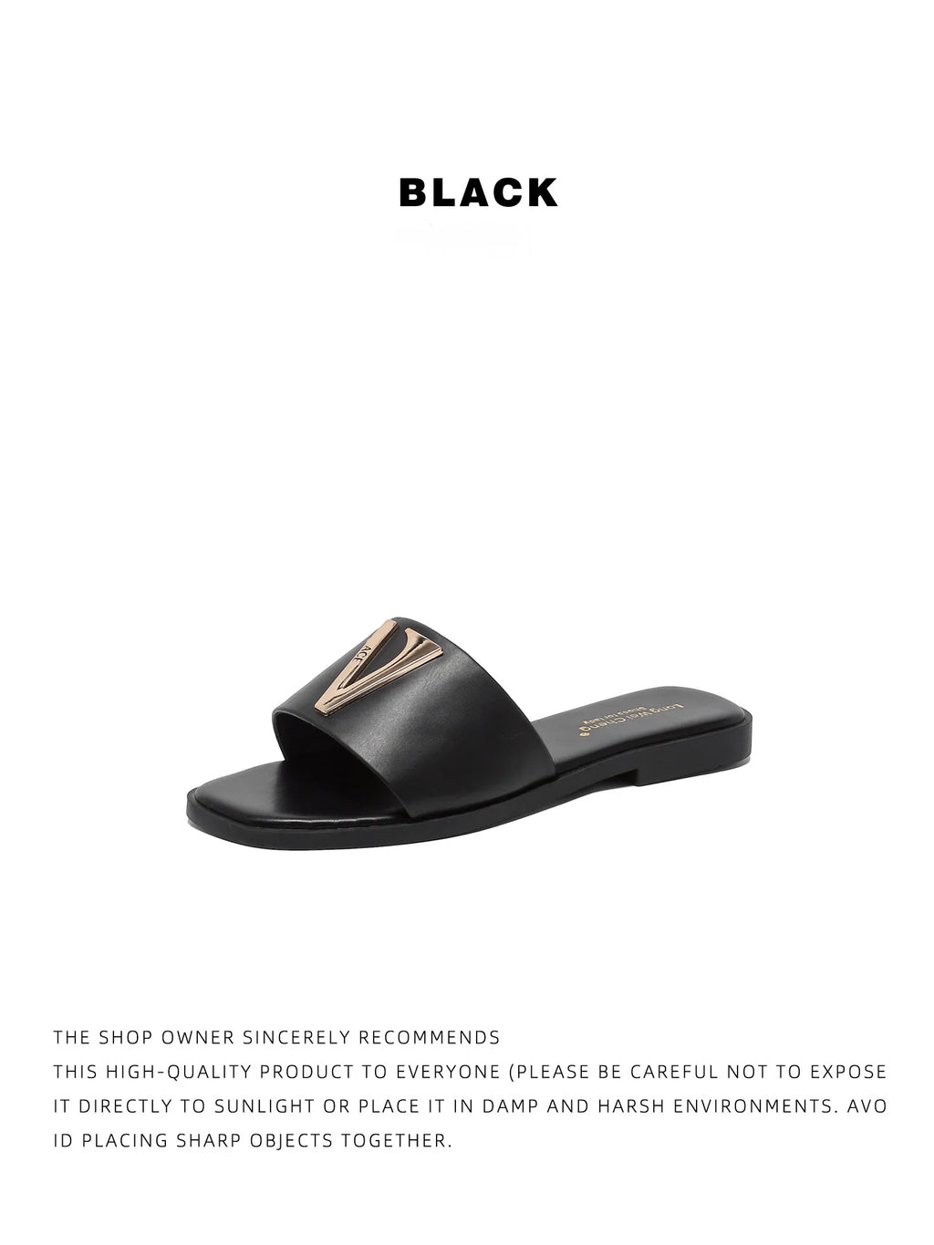 Women's Metal Letter Decorative Flat Slippers - Casual Beach Shoes