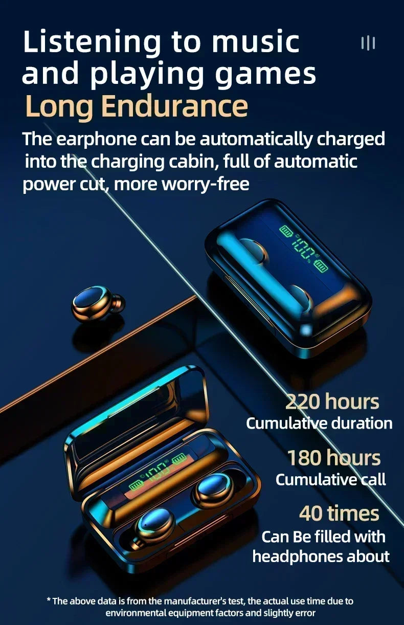 New Bluetooth Headphones 9D Stereo High Bass Sport Earphones Handfree Touch Control Tws Wireless Earbuds Waterproof Headset