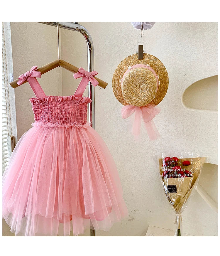Kids costumes Flower girls tulle dress girls wedding tutu dress formal dress ceremonial dress yarn Suspenders dress