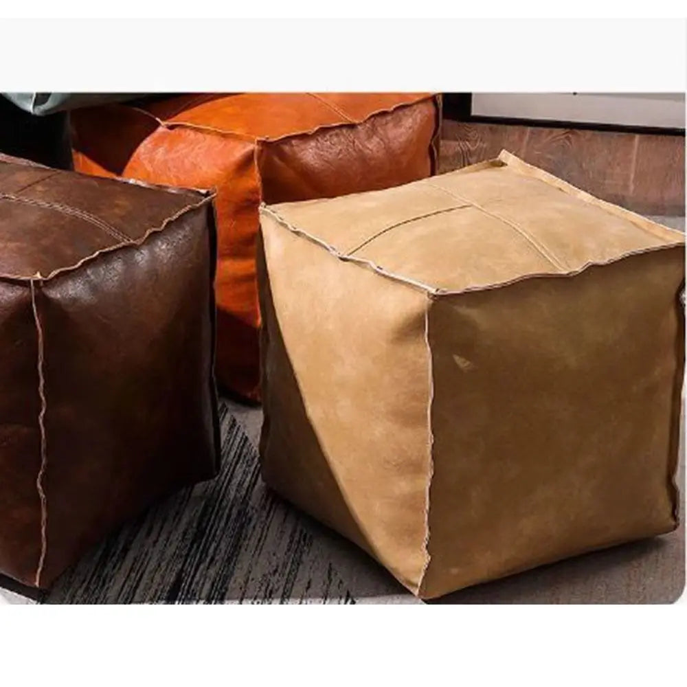 Modern Non-Slip Storage Stool Large Capacity Waterproof Unstuffed Cushion Cover No Fillings Square Leather Pouf Bedroom