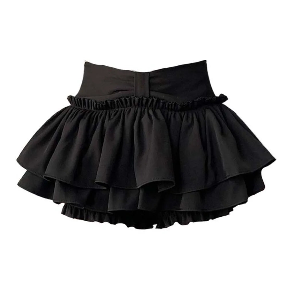 Girls' Double-Layered Ruffle Mini Skirt - High-Waisted Pleated Shorts