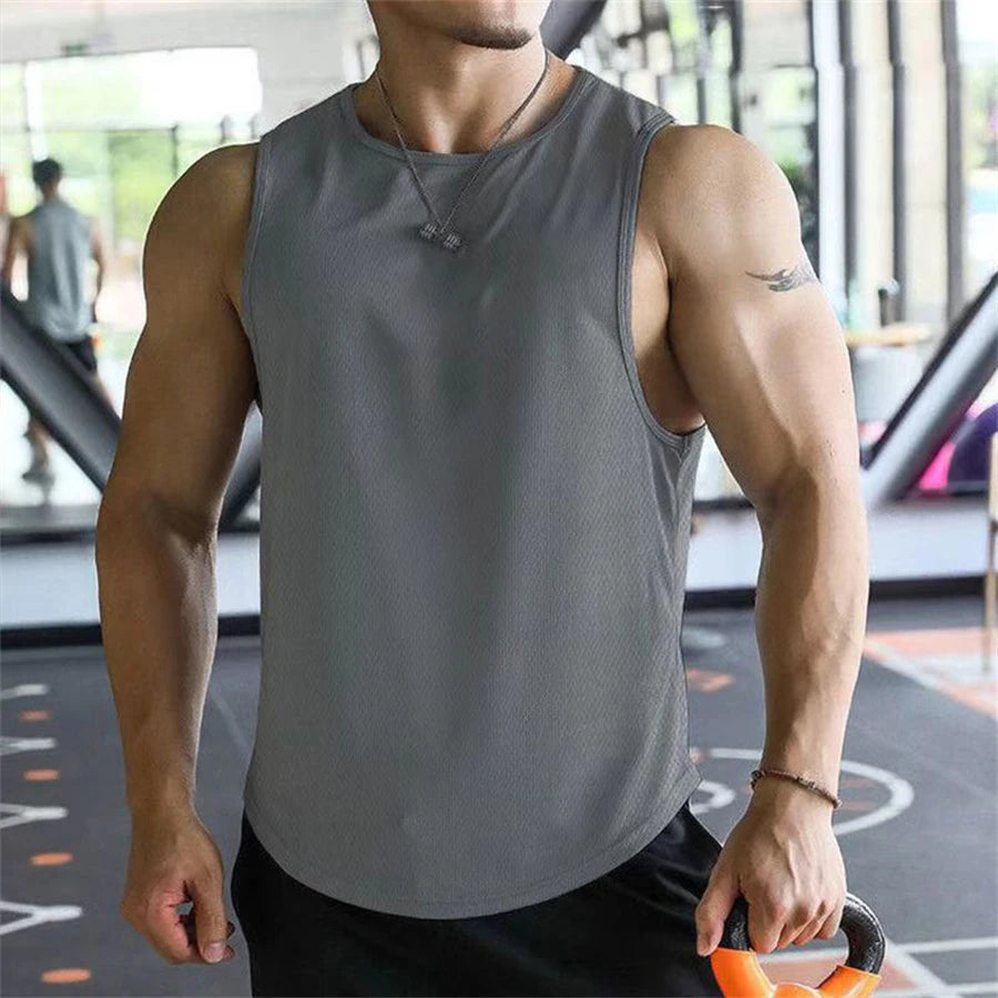 2025 new Men Tank Tops Sleeveless Shirt Polyester Mesh Material Quick Dry Breathable Men Workout Fitness Basketball Top Tee