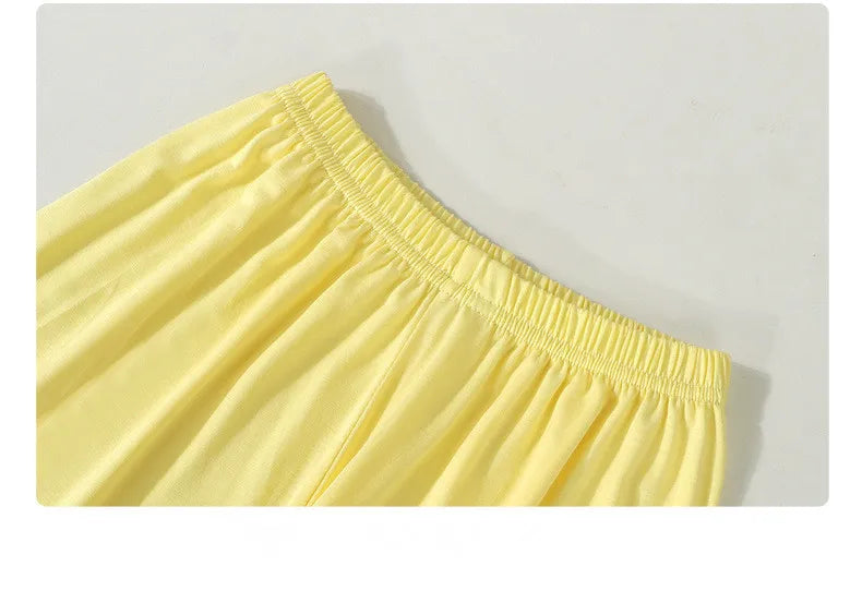 2PCS Children's Lyocell Thin Homewear Clothes Summer Kids Air Conditioning Mid-length Sleeve Tops+Long Pants Pajamas Set