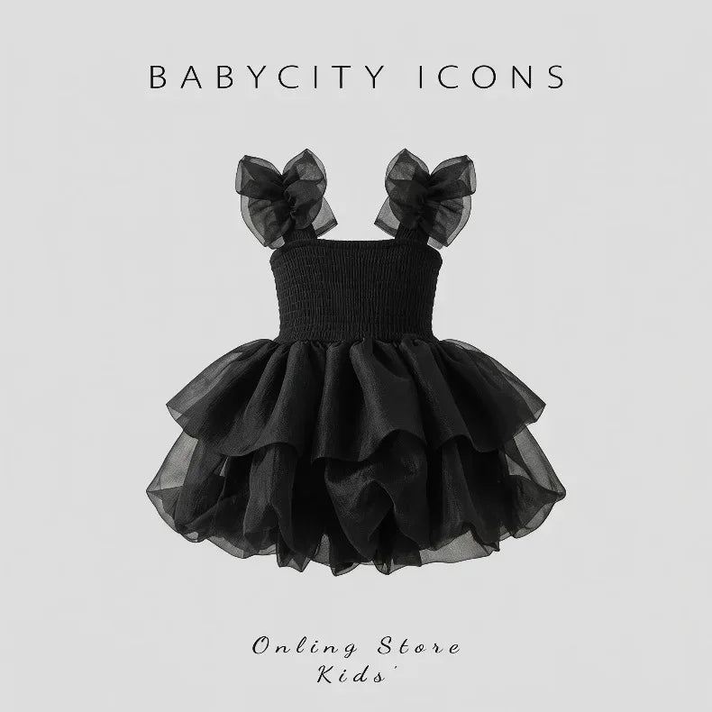 2026summer Fashion Baby Girl Princess Tutu Dress Bowknot Sleeve Child Tulle Vestido Pageant Party Birthday Baby Clothes 0-10Ynew