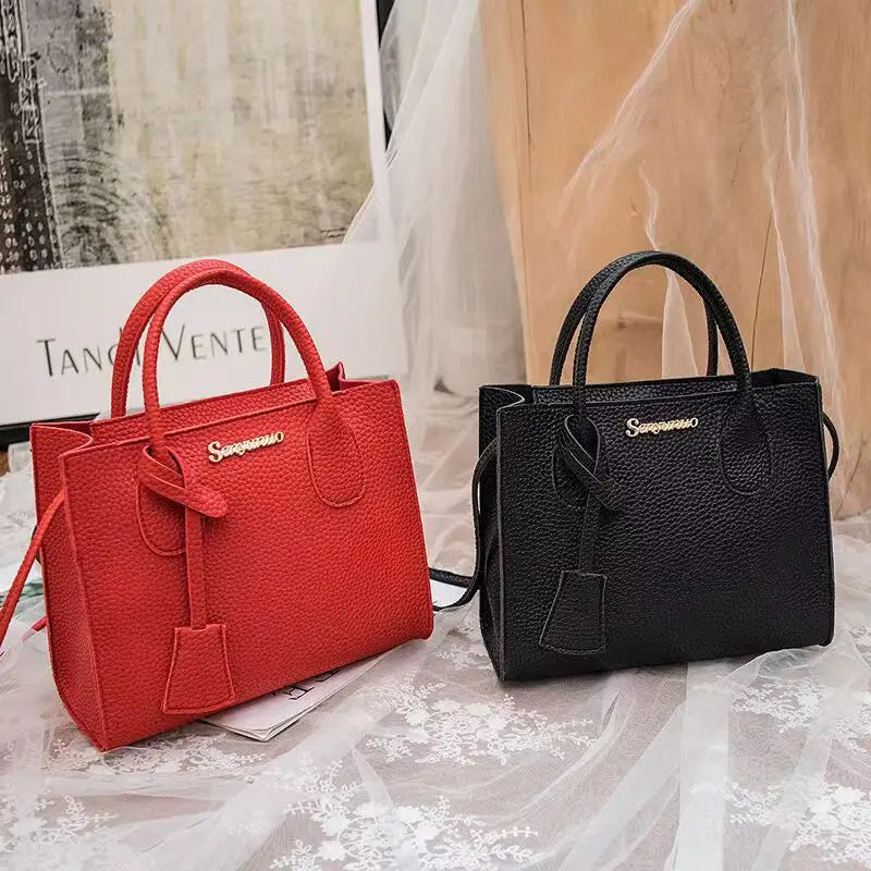 Single-shoulder Crossbody Handheld Triple-use Satchel Portable Leisure Bag Solid Color Lychee Grain Ladies Handbags ﻿