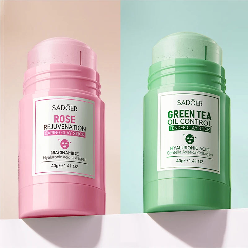 SADOER Green Tea Rose Mud Face Mask Stick Clay Facial Masks Moisturizing Remove Blackhead Anti-aging Facial Cleansing Mud Masks