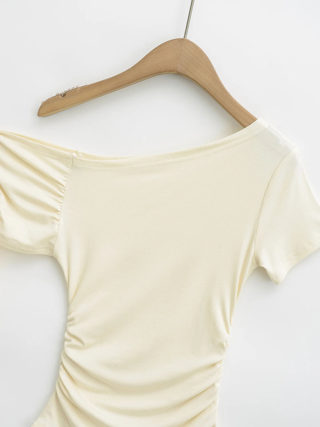 Slim Fit Asymmetric Shoulder T-Shirt Women's Summer Short Sleeve Top with Sash Street Style Sexy Trendy Pure Desire Design