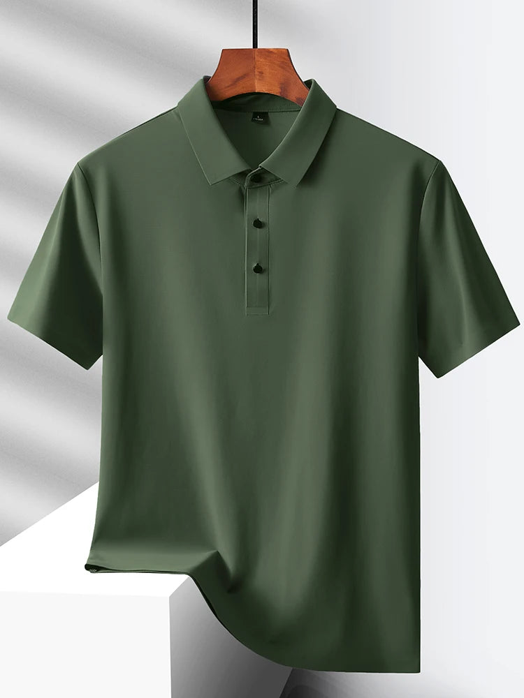 HeyMOMO Men's Ice Silk Polo Shirt - Short Sleeve Quick Dry Mesh Casual