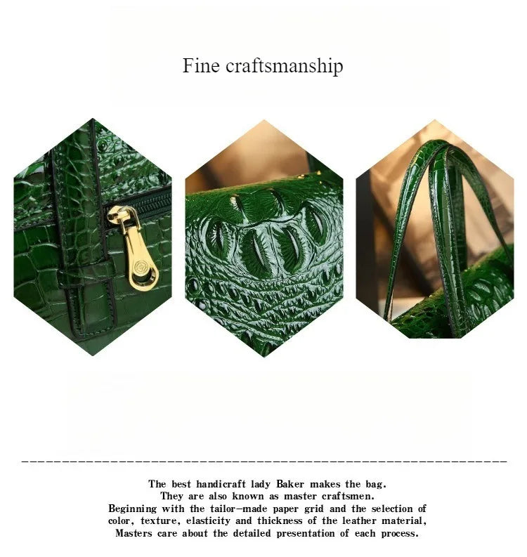 Crocodile Pattern Women's Bag 2026 New Style Messenger Bag Women's High-End Boston Pillow Bag Light Luxury Leather Shoulder Bag