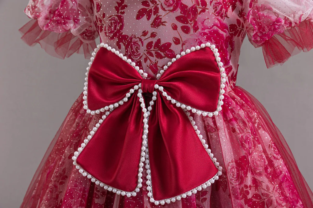 HETISO Princess Dress for Girls Beaded Bow Floral Lace Tulle Tutu Skirt Wedding Birthday Party Prom Gown Ages 2-10