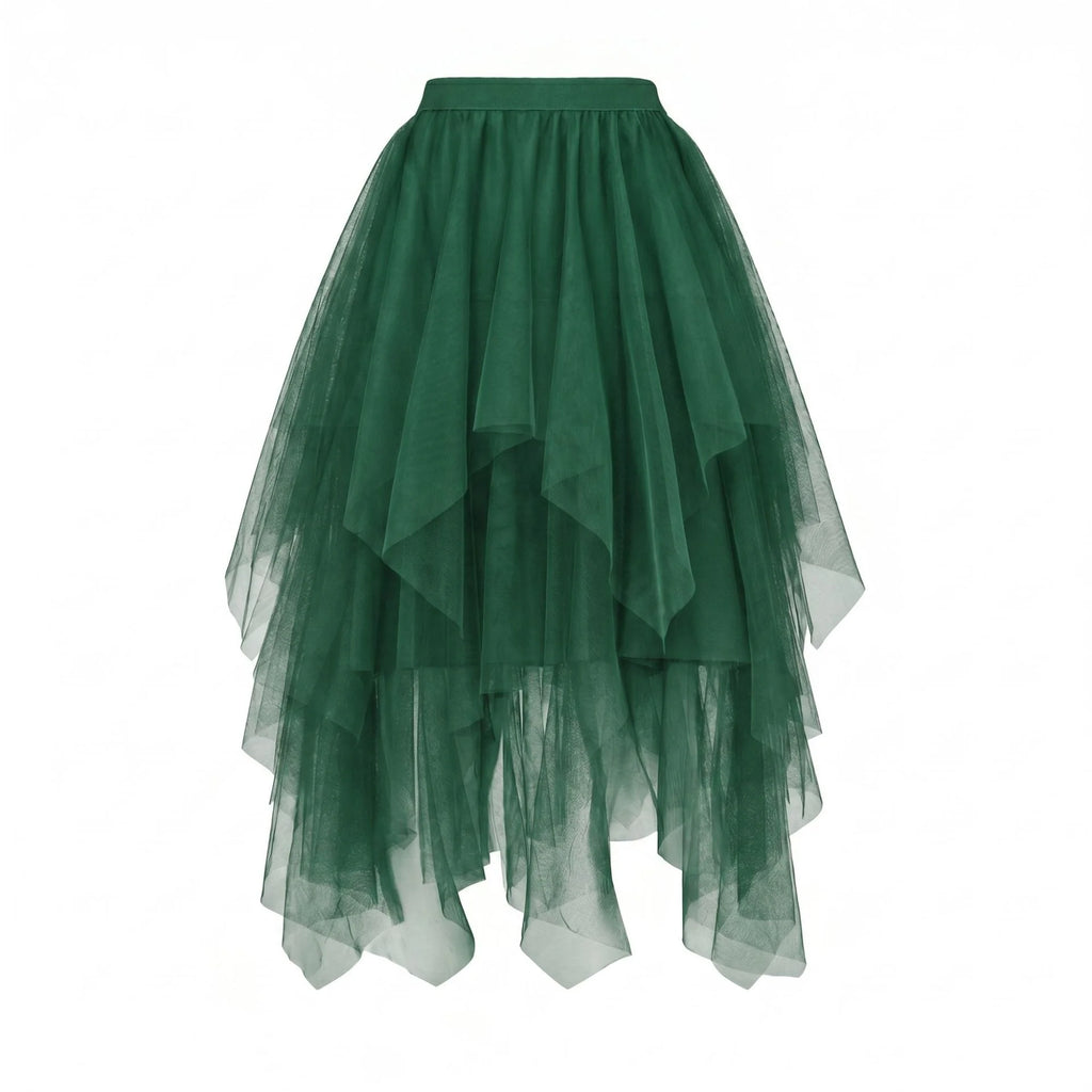 High Waist Multi-Layer Tulle Skirt Irregular Design Versatile Mid-Length Puffy Tutu Skirt for Youth Teen Girls Women