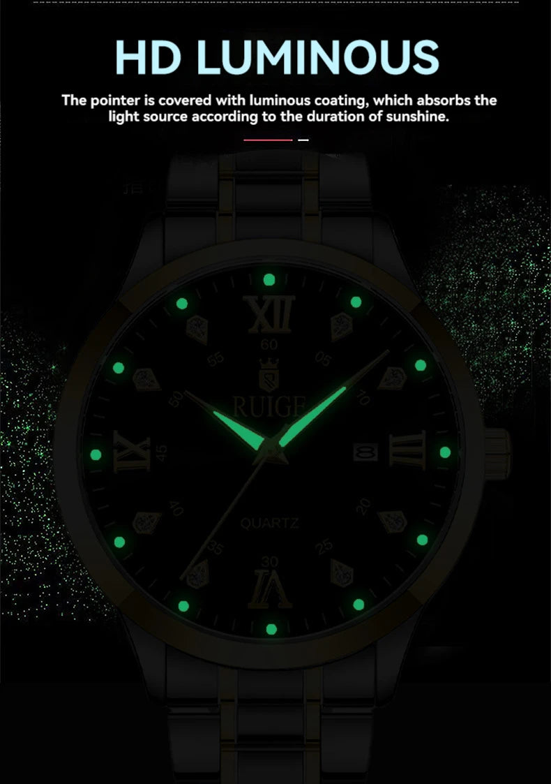 RUIGE Fashion Men's Watch Roman Scale Minimalist Men's Famous Watch Night Glow Waterproof Trendy Watch