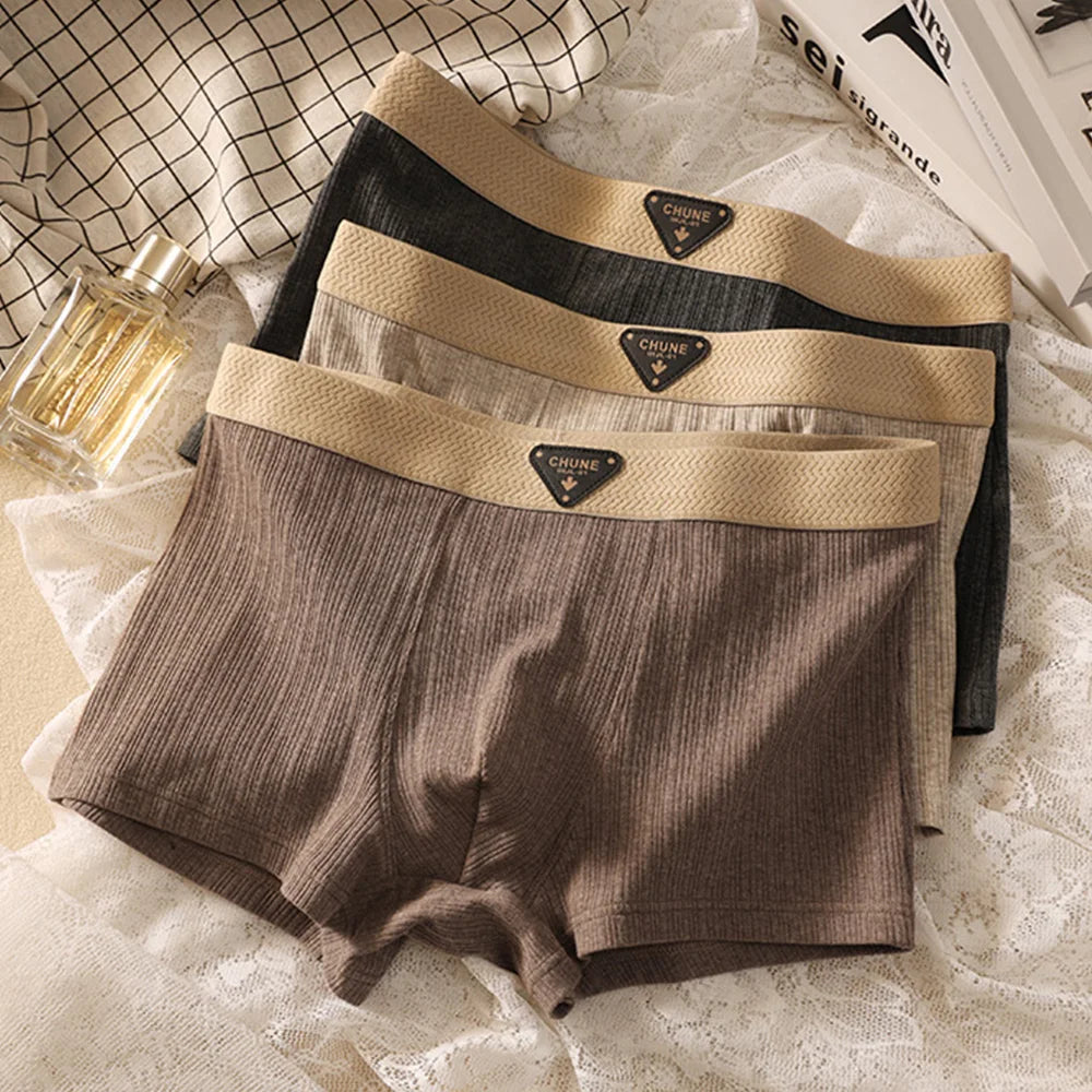 3Pcs/Pack Cotton Hygroscopic Breathable Underpants Men Comfortable Mesh Crotch Panties Soft Solid Striped Men'S Boxer Underwear