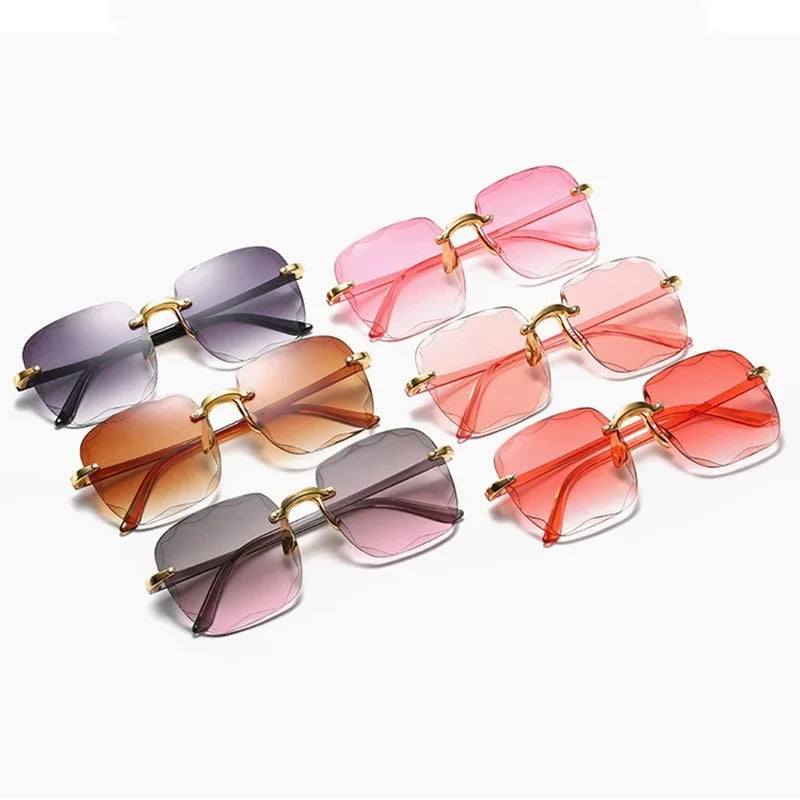 New Rimless Women's Sunglasses Fashion Gradient Lenses Sun glasses Lady Vintage Alloy Legs Classic Designer Shades UV400