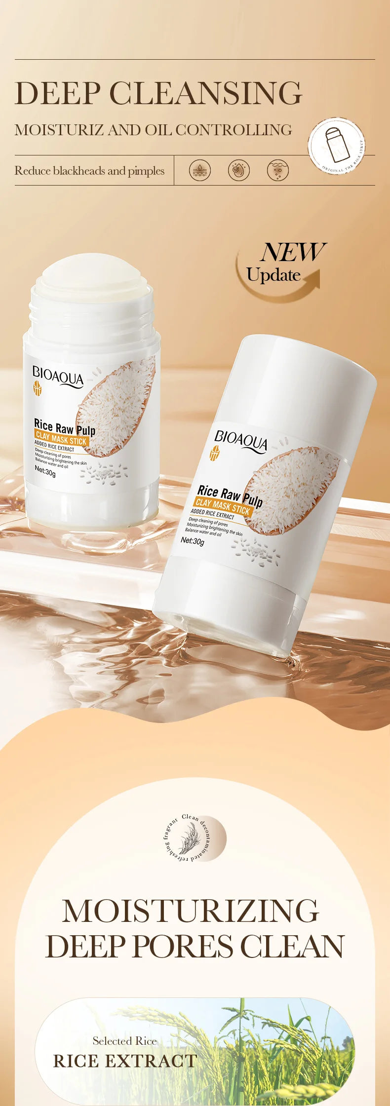 BIOAQUA White Rice Face Mask Moisturizing Stick Mud Blackhead Removal Firming Clay Anti Wrinkle Facial Masks Skin Care Products