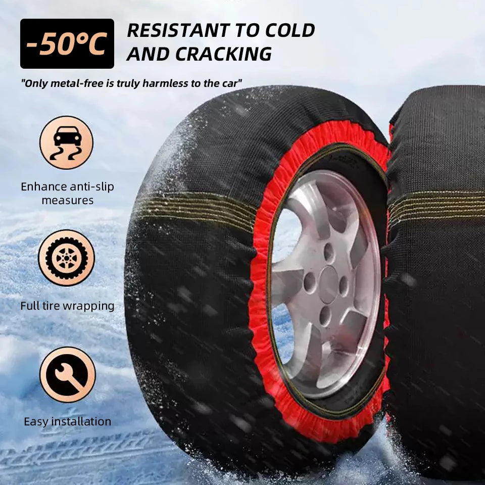 Car Red Black Anti Skiing Sock With High Resistance Fiber Anti Slip Silent Don't Damage Tire With Storage Bag & Gloves & Sleeves