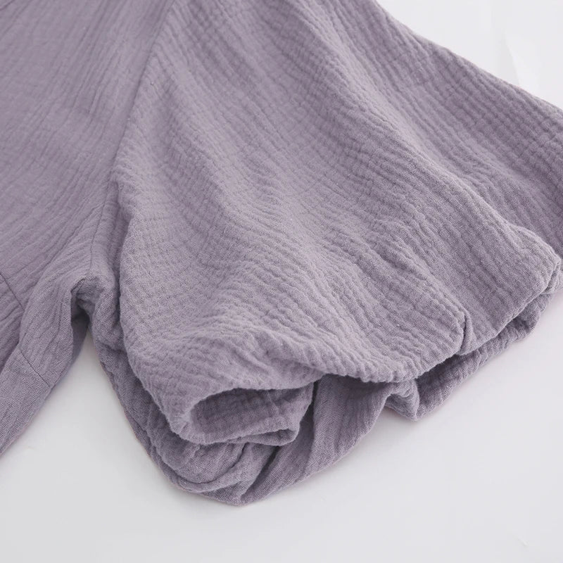 Vintage 100% Cotton Women's Dress Retro Crepe Gauze V-Neck Puff Sleeve Bandage Lace Up Elegant Dresses For Women Long Maxi Robe