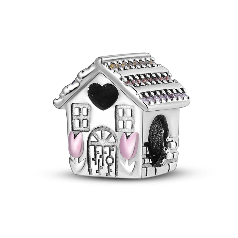 925 Sterling Silver Heart Charm Bead With Zircon Accent, GDTC Certified Fine Jewelry Gift For DIY Bracelet Makers