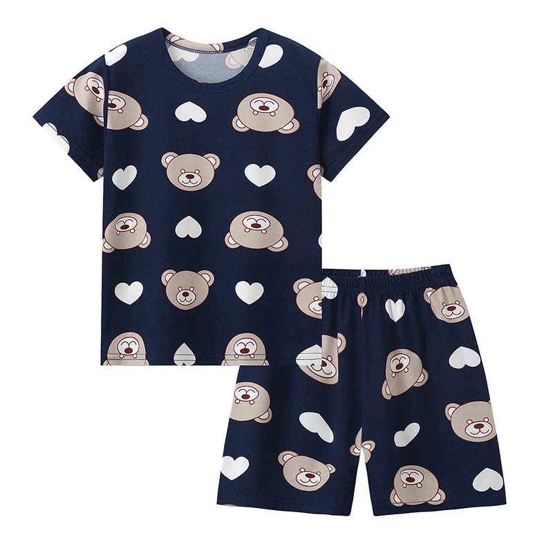 Children's Bear Print 2-Piece Short Sleeve Shorts Set - Unisex