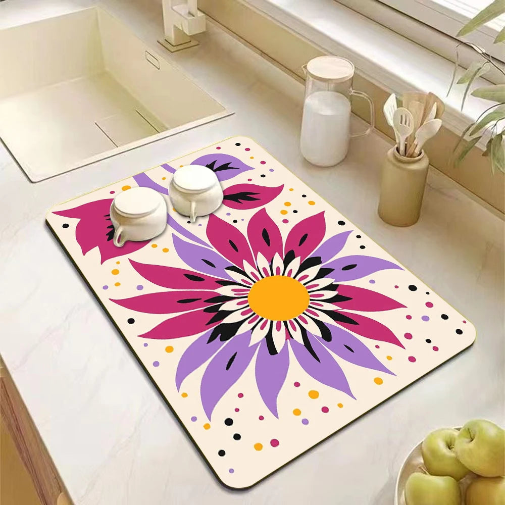 Absorbent Diatomite Dish Drying Mat - Anti-Slip Kitchen Drain Pad