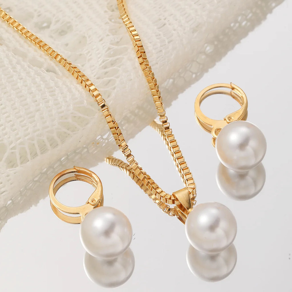 Fashion Pearl Jewelry Set For Women'S Dangle Earrings Pendant Necklace Dainty Daily Wear Outfit Accessories