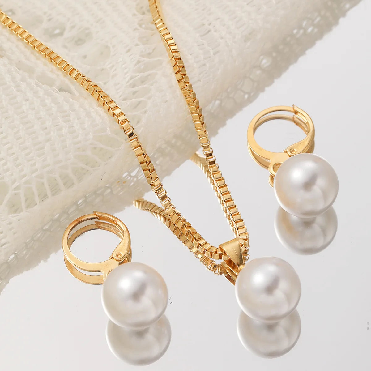 Fashion Pearl Jewelry Set For Women'S Dangle Earrings Pendant Necklace Dainty Daily Wear Outfit Accessories