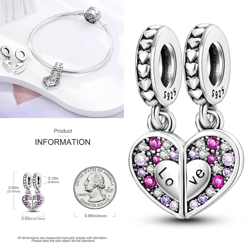 925 Sterling Silver Heart Infinity Charm Bead For Pandora Style Bracelets Gift For Her
