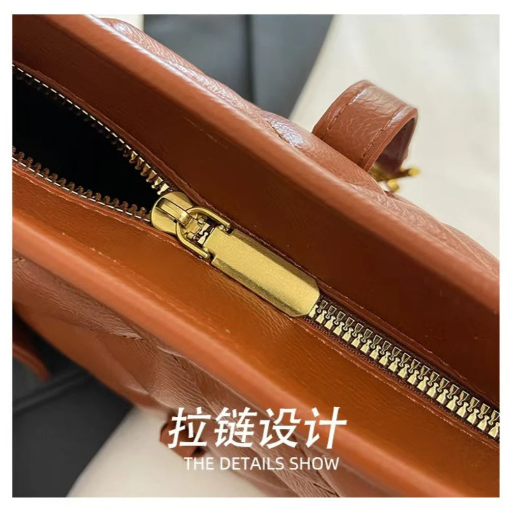 European Style This Year's New High-End Women's Diamond Grid Chain Bag Versatile for Work, Black Single Shoulder Crossbody Bag