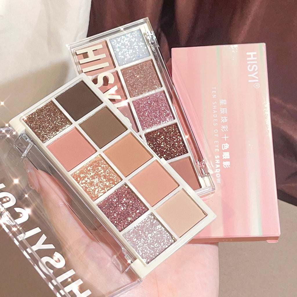 10-color eyeshadow palette matte, soft milk tea tone, soft, low saturation natural makeup, daily contouring makeup